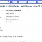 Consultant Rédacteur de Discours – Banque Mondiale, Washington