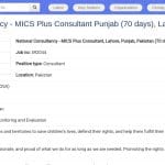 Consultant national MICS Plus – UNICEF, Lahore, Pakistan