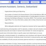 Assistant(e) de Gestion de Programme – Convention sur les Armes Biologiques