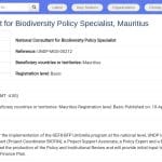 Expert National en Politiques de Biodiversité – Île Maurice