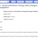 Consultant National Changement Social et Comportemental – Divisions Rangpur et Rajshahi