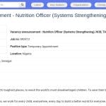 Nutrition Officer – Renforcement des Systèmes (UNICEF Nigeria)