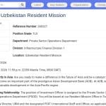 Investment Officer – Banque Asiatique de Développement, Mission Ouzbékistan