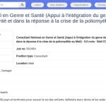 Consultant National en Genre et Santé – Intégration du Genre dans les Programmes de Santé