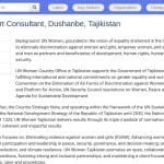 Consultant en Appui Programme – Égalité des Genres, Tadjikistan