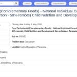 Consultant national en technologie alimentaire (aliments de complément)