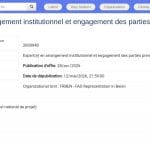 Expert en arrangement institutionnel et engagement des parties prenantes – PNA Bénin