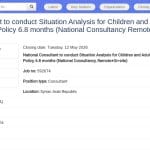 Consultant national – Analyse situationnelle des enfants et adultes handicapés, Syrie