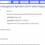 Spécialiste en gestion des connaissances – Projet SSTC Sahel