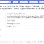 Senior Nutrition Associate – School-Aged Children (UNOPS LICA-5, Beirut)