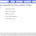 Principal Risk Officer – Corporate Recovery – Istanbul