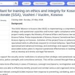 Consultant international en éthique et intégrité pour la police du Kosovo