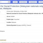 Consultant national en protection sociale – UNICEF Malaisie