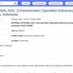 Spécialiste en communication (Plaidoyer et Engagement) – UNICEF Indonésie