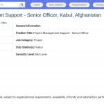 Senior Officer – Project Management Support, Kabul