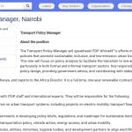Responsable des Politiques de Transport Durable – Nairobi