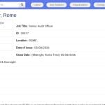 Senior Audit Officer – FIDA, Rome