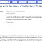 Coordinateur du Groupe de Travail de Haut Niveau sur la Finance Mondiale