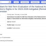 Consultant international pour l&rsquo;évaluation à mi-parcours du Plan d&rsquo;action national pour les droits de l&rsquo;enfant au Turkménistan