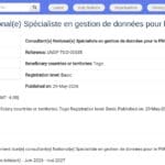 Consultant National en Gestion de Données – PNUD Togo