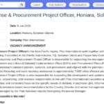 Chargé de projet urgence et approvisionnement – Honiara
