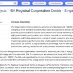 Analyste Énergétique Senior – Centre de Coopération Régionale de l&rsquo;AIE à Singapour