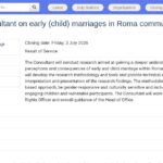 Consultant·e international·e – Recherche sur les mariages précoces d’enfants dans les communautés roms