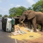 Burkina : un éléphant renverse un camion de maïs sur la RN1