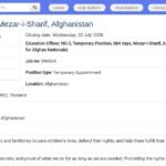 Education Officer (Temporary) – Mazar-i-Sharif, Afghanistan