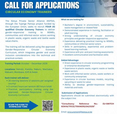 Formateurs en Économie Circulaire H/F – Kenya (Projet