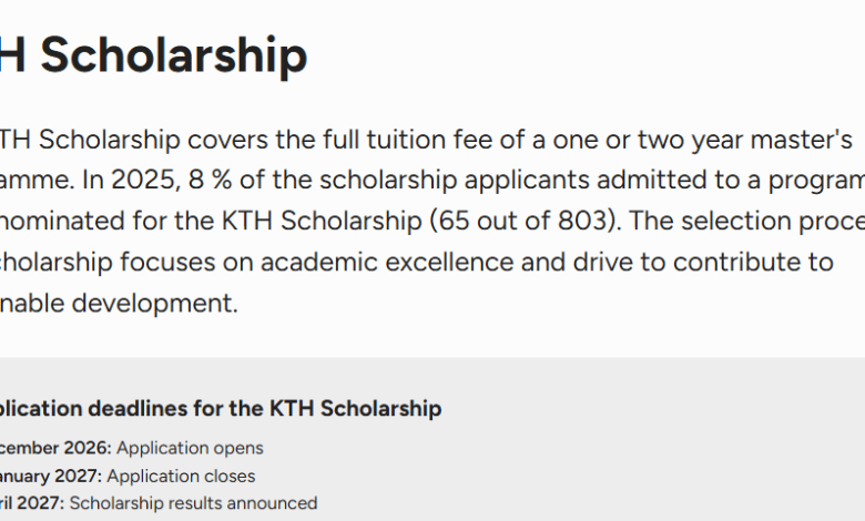 Bourse KTH 2027 : Master en Suède avec Frais de Scolarité