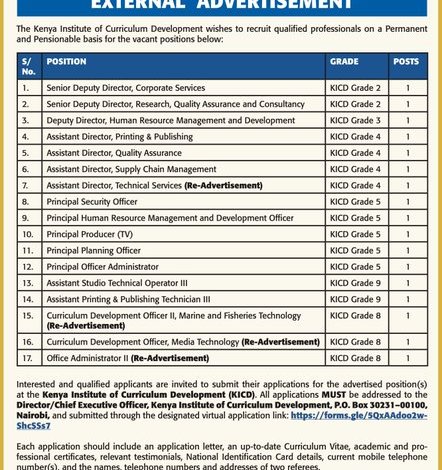 KICD Recrute 17 Postes Permanents au Kenya