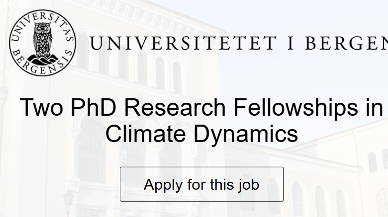 PhD Fellowships in Climate Dynamics – Univ. of Bergen – 17 octobre 2026