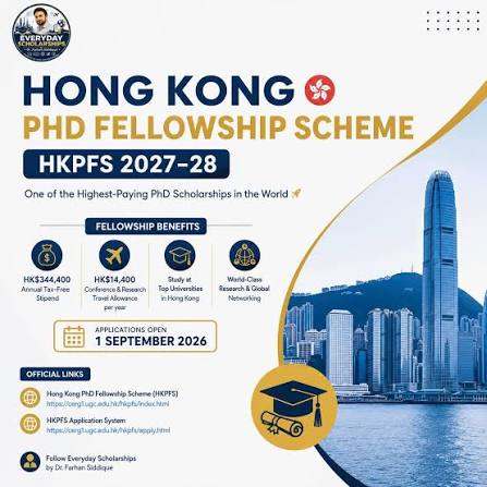 Bourse Doctorat Hong Kong 2027/28 (HKPFS) – 29 octobre 2026