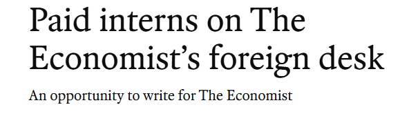 Stage Journalisme International – The Economist (Londres) – 19 octobre 2026