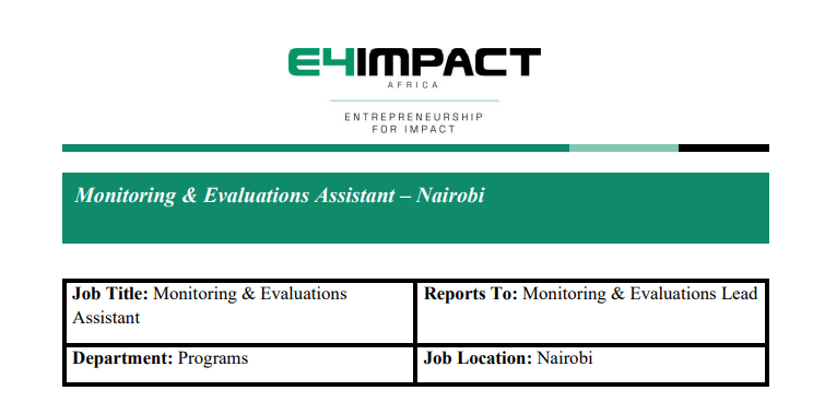Monitoring & Evaluations Assistant – E4Impact Africa