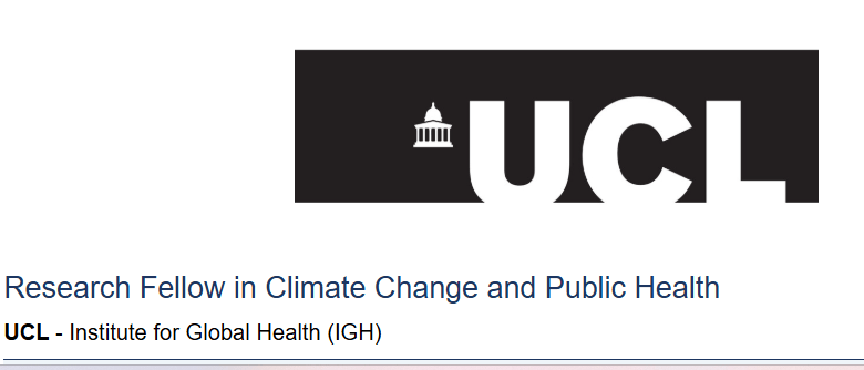 Research Fellow Climate Change & Public Health UCL London – 30 octobre 2026