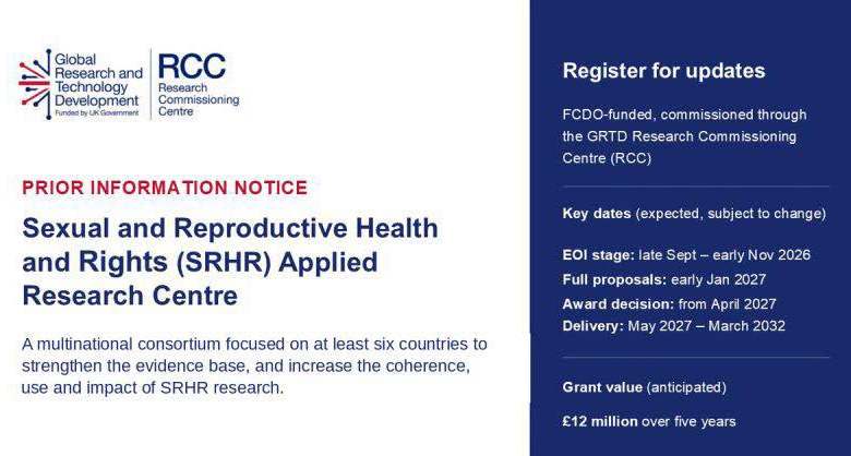 Financement FCDO de 12M£ pour le Centre de Recherche SRHR – 28 octobre 2026