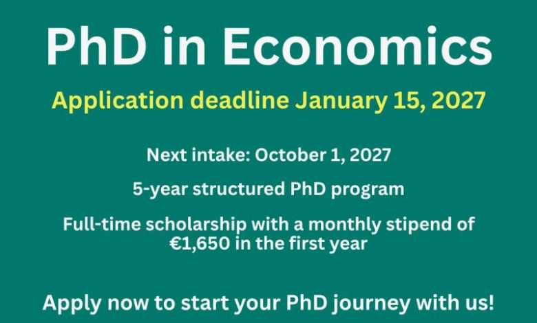 PhD Programme 2027 in Economics – DIW Berlin Graduate Center – 20 octobre 2026