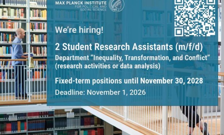Assistant de recherche étudiant H/F – Max Planck – 20 octobre 2026