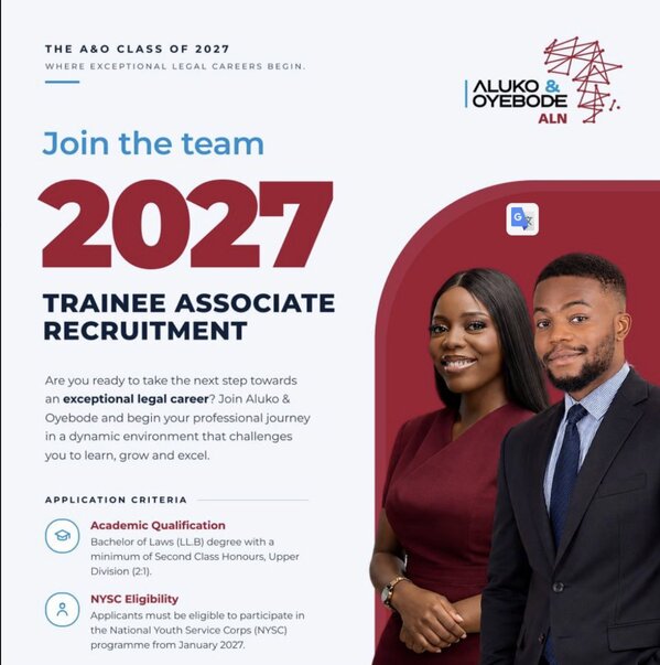 Graduate Trainee Associate 2027 Aluko & Oyebode Nigeria – 27 octobre 2026