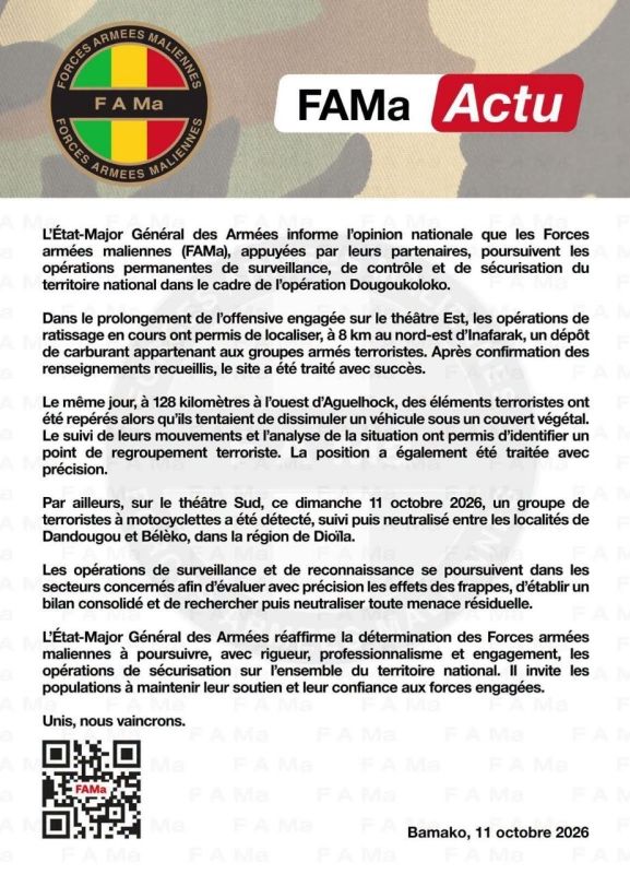 Mali : les FAMa poursuivent les opérations de sécurisation