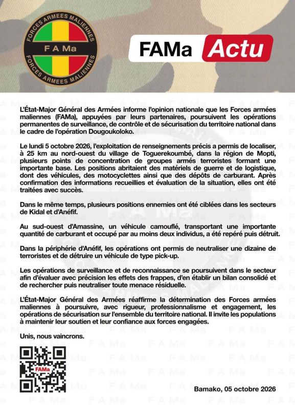 Mali : des terroristes neutralisés lors d’une opération militaire
