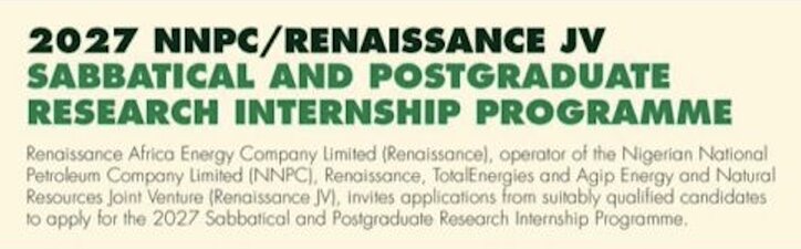 Programme de stage et sabbatique NNPC/Renaissance JV 2027 – 24 octobre 2026